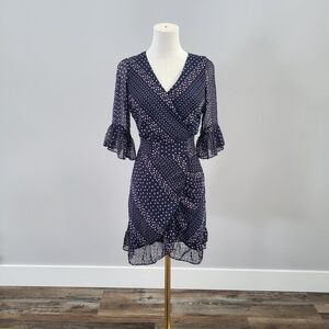 NWT BB Dakota Navy Polka Dot Cocktail Dress Crepe Chiffon Size 0